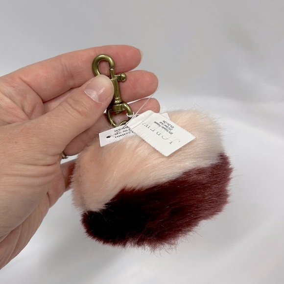 NWT J Crew | Pom Pom Puff Ball Keychain Clip Light Pink Maroon Burgundy - Picture 1 of 5